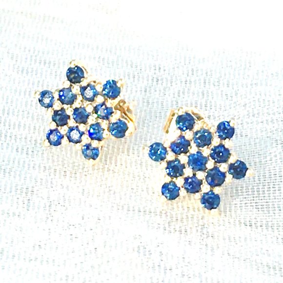 Natural Sapphire Earrings Star Of David 9K Yellow Gold Studs Australian Gems - Picture 7 of 15